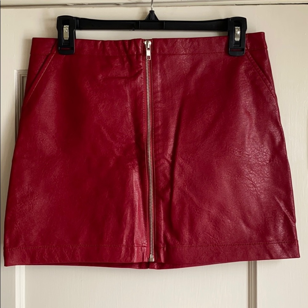 Red leather skirt